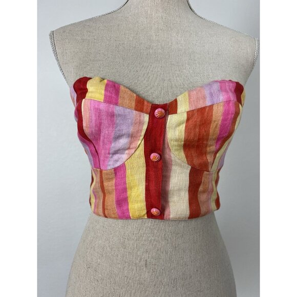 FARM Rio NWT Sunny Stripe Linen Corset top Sleeveless Bandeau Crop Top Sz Small - Picture 1 of 14
